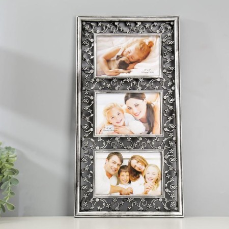 Photo frame plastic in 3 photos 10x15 cm "Small Binding" Dark Silver 23.5x45.5 cm