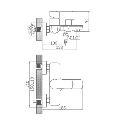 ACCOONA A63207F bath mixer, single -leaf, pour 158 mm, shower set, black-8