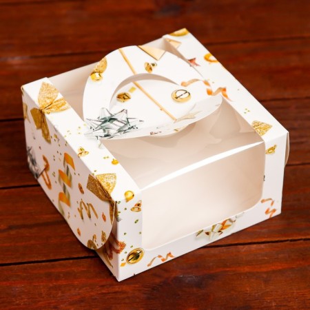 Bearbox under the Bento-Port with the Window "New Year with cones", 14 x 14 x 8 cm-2