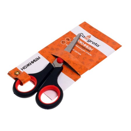 Office scissors 14 cm, plastic handles with rubber inserts-1