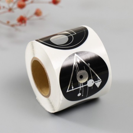 Sticker Paper "Geometry Abstraction" embossing silver d = 3.8 cm 252 pcs in the roll-6