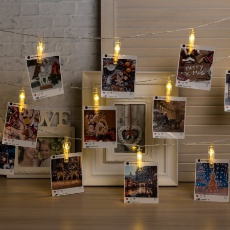 Garland “thread” 4.5 m with nozzles “clothespins”, ip20, transparent thread, 20 LED, glow warm white, 220 V