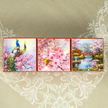Triple box "Sakura", pink, lacquer miniature-3