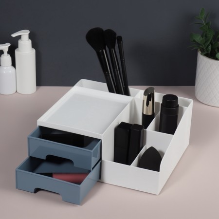 Organizer for storing cosmetics, 7 sections, 22 × 19 × 9 cm, white/blue color-1