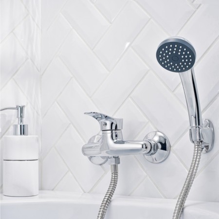 Shower mixer RMS SL86-003, one-leaf, with a shower set, chrome-1