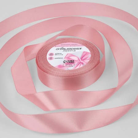 Satin tape, 25 mm × 23 ± 1 m, pearl pink color No. 135