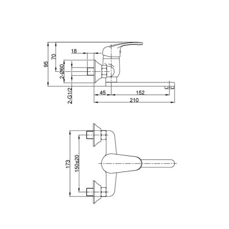 Eleanti Elt1032 sink mixer, wall -mounted one -rod, chromium color-1