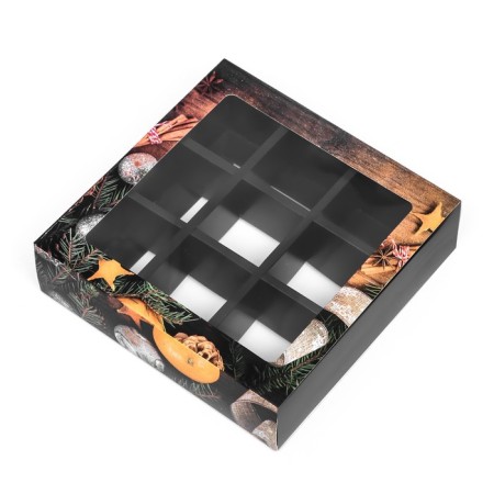 New Year. Box for 9 sweets "Mandarins", 13.7 x 13.7 x 3.5 cm, confectionery packaging-6
