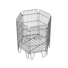 The basket is collapsible, hexagonal, 71 × 64 × 80 cm, color chromium