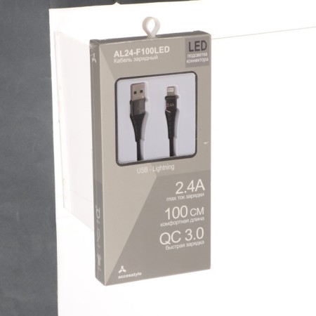 Cable AcCESSTYLEL AL24 -F100LED, Lightning - USB, 2.4 A, LED, Fast charging, 1 m, black-1