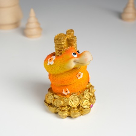 Polystone souvenir "Orange snakes with flowers on coins" 6x5.8x8.8 cm-1