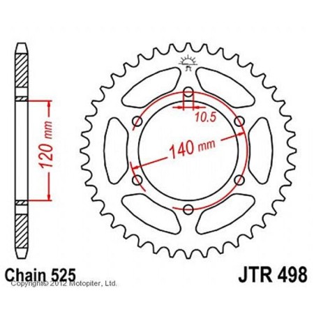 Leader star jt sprockets jtr498-44, chain 525, 44 teeth