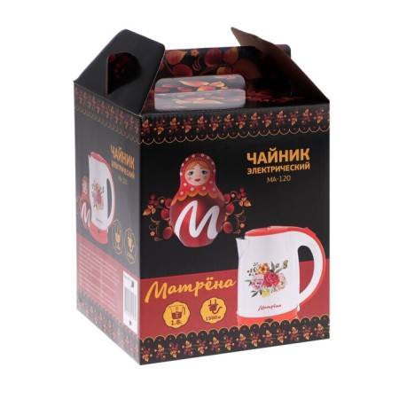 Teapot Electric Matryona MA-120, Metal, 1.8 L, 1500 W, white-orange with a pattern-6