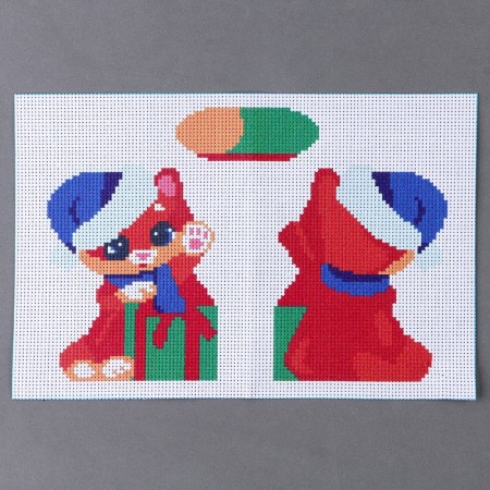 New Year's embroidery with a cross. Set for creating a toy "New Year! Kitten with a gift "-3