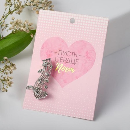 Brooch "Notes" melody, white color in silver-2