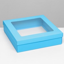 The box is folding, cover is, turquoise, with a window 30 x 30 x 8 cm