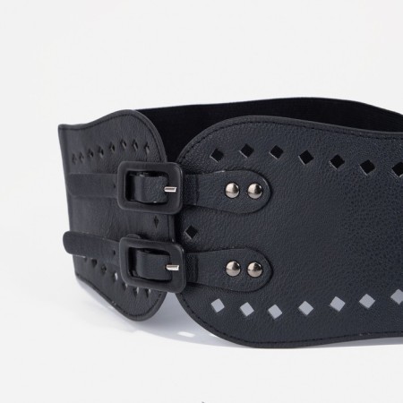 Women's belt, width 12 cm, metal buckle, black color-1