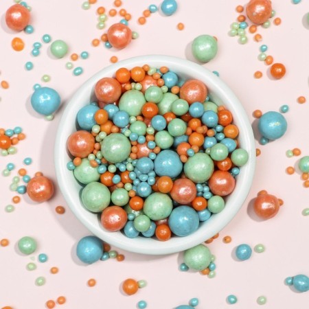 Sprinking confectionery "pearls", emerald, turquoise, peach, 50 g-1