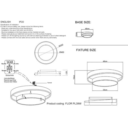Ceiling Crystal Lux, Flor 0650/101, LED, 1x39 W, 12x49 cm, white color-2