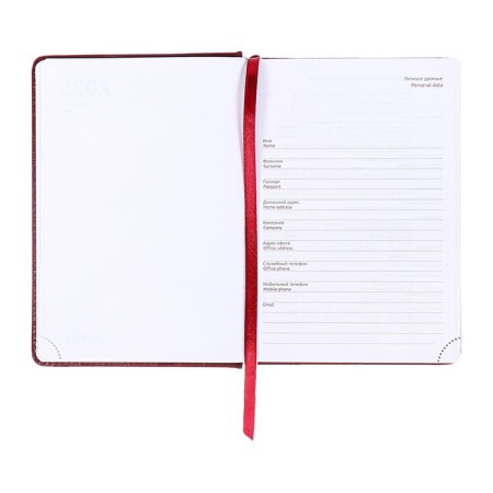 Dated diary 2025 b6 168 sheets, Devente. Wild, a solid cover to leatzers with foam rubber, perforation, liesse, block 70, burgundy-7
