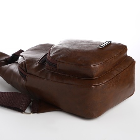 Male sling bag made of artificial leather, with USB, dark brown color-4