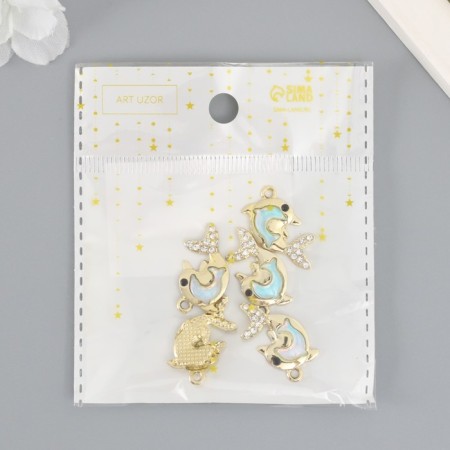 Decor for creativity metal, rhinestones "double dolphin" blue 2.2x2.1 cm-3