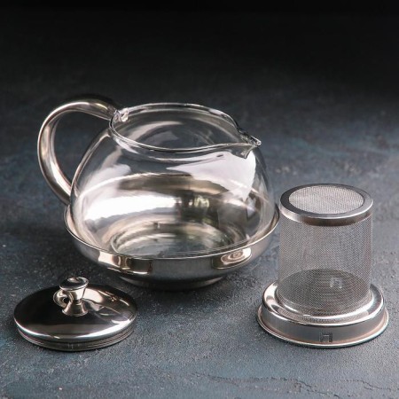 Glass teapot with metallic sieve "metallic", 800 ml-1