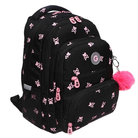 School backpack, 39 x 30 x 20 cm, Grizzly, ergonomic back, + keychain, black-2