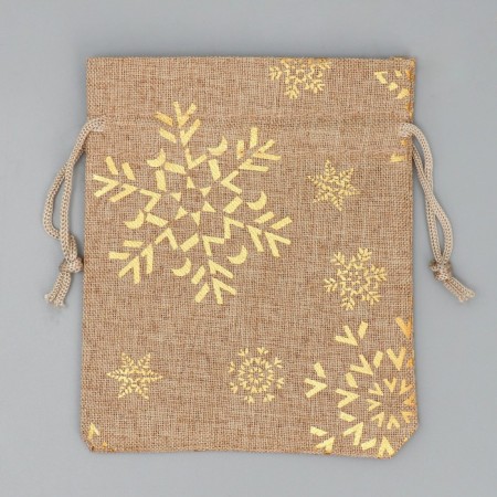 Bag gift canvas "Golden Snowflakes", embossing, 10 x 12 cm +/- 1.5 cm, New Year-5