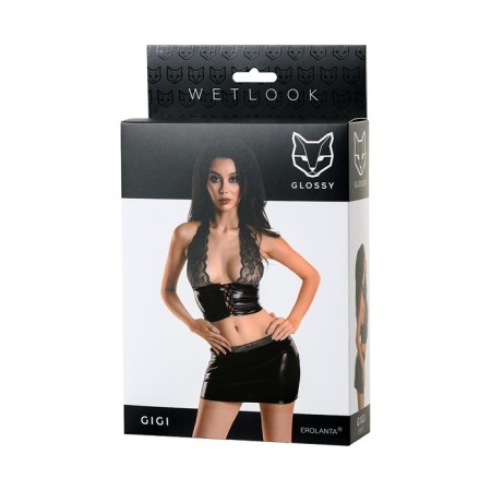 Glossy Gigi set from Wetlook material, size S, Black color-4