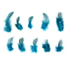 A set of feathers for decor 10 pcs., Size 1 pc: 5 × 2 cm, turquoise color with black