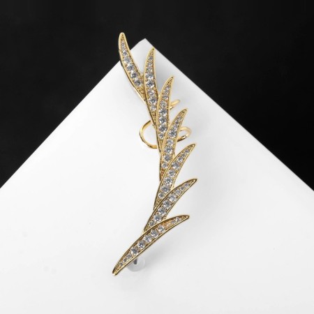 Earring "Kaff" feather rhinestones, white color in gold-1