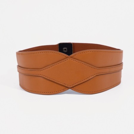 Women's belt on buttons, width 8 cm, brown color
