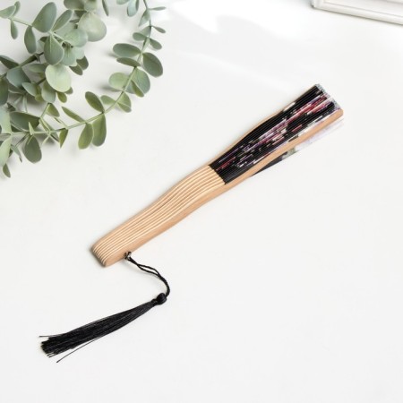 Fan bamboo, textile h = 21 cm bend, with a brush "flowers" in a box, black-3