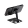 A phone stand, adjustable, folding, metal, rubber inserts, black