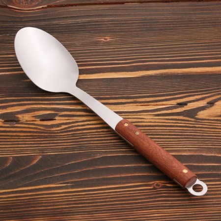 Serving spoon with a wooden handle 35 cm, scooped 7x11 cm