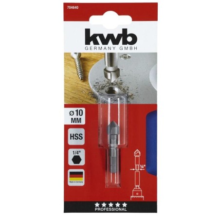 Senker hexagonal KWB HSS, D = 10 mm, shank d = 6.35 mm, cone angle 90 °-1