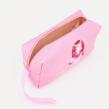 Cosmetic bag with a handle, a pink color-2
