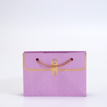 Packet for flowers, handle chain, "lilac", with gold embossing, 15 x 10.5 x 10 cm-2