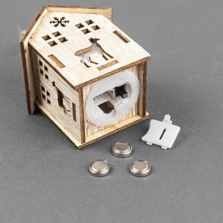 Christmas tree toy "House with a deer", from batteries, a glow of warm white-2