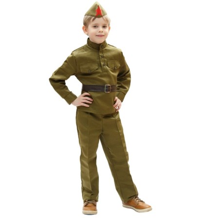 Military costume, gymnast, belt, cap, trousers, 3-5 years old, height 104-116 cm