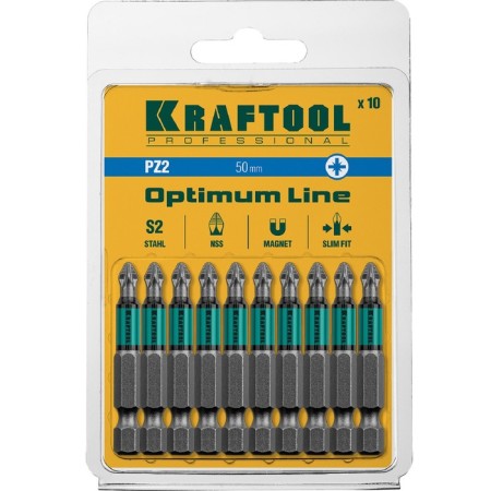 Bits Kraftool Optimum Line 26124-2-50-10, E 1/4 ", 50 mm, 10 pcs., PZ2-1