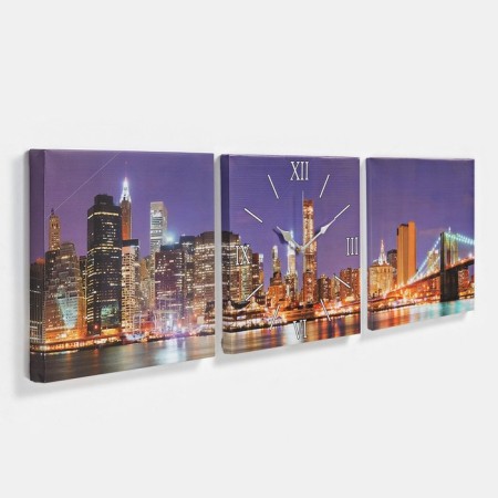 Carty clock is wall-mounted, modular "lights of the big city", silent, 35 x 110 cm, triptych-1