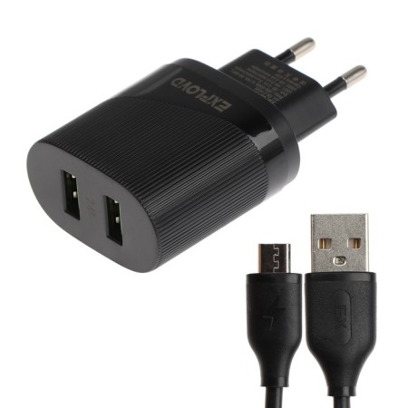 EXPLOYD EX-Z-1436, 2 USB, 2.4 A, MicroUSB cable, black