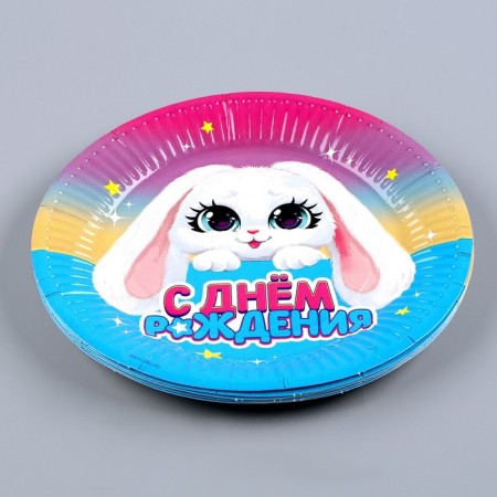A set of paper dishes is a disposable bunny ”: 6 plates, 1 garland, 6 glasses-4