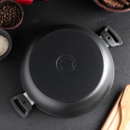 Steel "Tradition", D = 30 cm, glass cover, removable handles, anti -stick coating, black color-2