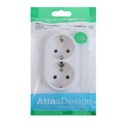 Double SE AtlasDesign, 16 A, 250 V, built -in, with salary, IP20, white, Atn000124-2