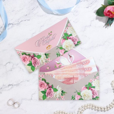 Money envelope "Happy Wedding Day!" Flowers, 16.7 x 8.3 cm