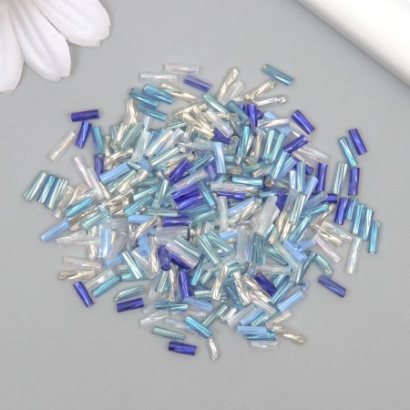 Glass glass 2x6 mm "spiral tubes. Blue-blue melange" 10 g ≈300 pcs