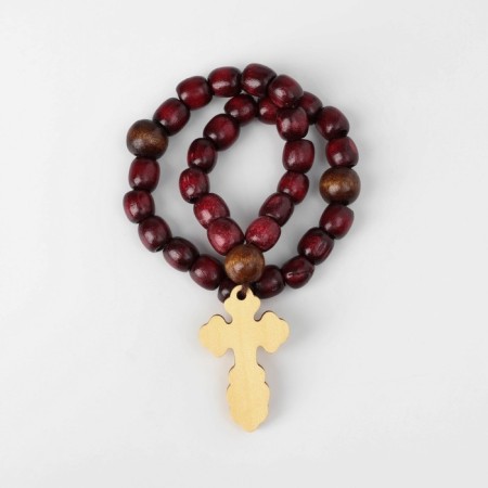 Parsing wooden "Orthodox" 33 beads with a large cross, cherry color-1